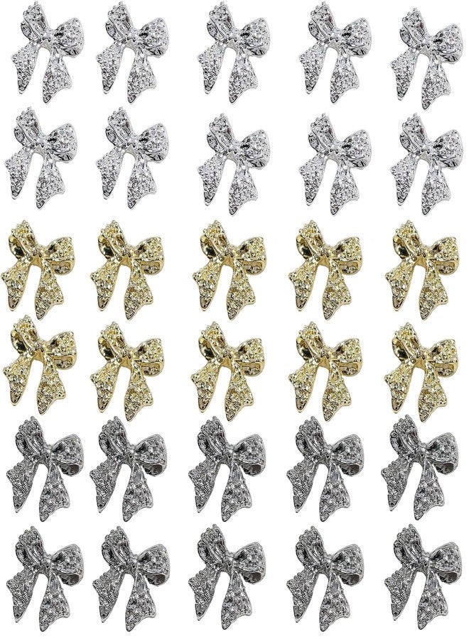 Maigitur 3D Alloy Bow Nail Charms for Acrylic Nails Metal Bows Gold Silver Gray Bows Knot Nail Art Charms Cute Bow Charms Kawaii Nails Jewels for Women Girls Daily Manicure 30pcs… - Image 1
